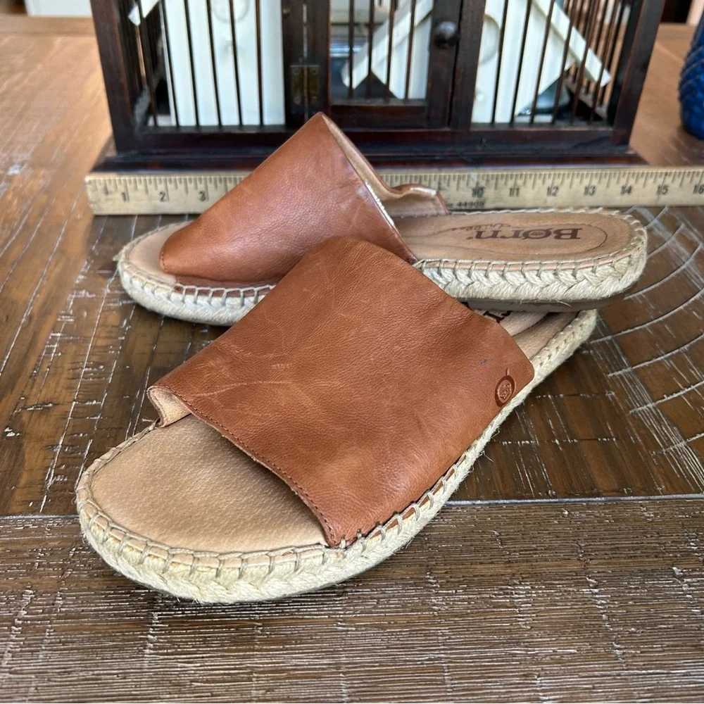Born Women's Brown leather Slide espadrille Sandals 9